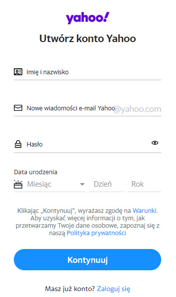 Rejestracja  Poczta Yahoo